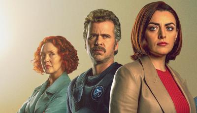 Simone Kirby as Bibi Brannigan, Wouter Hendrickx as Chief Inspector Christian De Jong, and Nora-Jane Noone as DS Claire Wallace in 'Hidden Assets' Season 2 Key Art