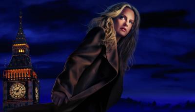 Elisabeth Moss as Imogen Salter in front of Big Ben in 'The Veil' Key Art