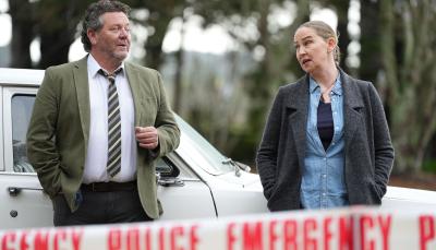 Neill Rea as DSS Mike Shepherd and Tracy Lee Gray as Trudy Neilson in 'The Brokenwood Mysteries' Season 11
