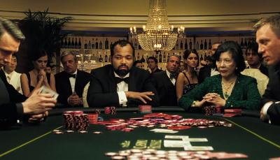 Mads Mikkelsen as Le Chiffre, Eva Green as Vesper Lynd, Jeffrey Wright as Felix Leiter, Tsai Chin as Madame Wu, and Daniel Craig as James Bond in 'Casino Royale'
