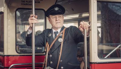 Sean Bean as Douglas Bennett a trolly conductor in World on Fire Season 1