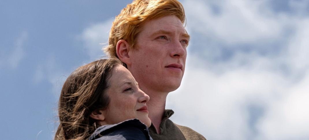 Andrea Riseborough as Alice and Domhnall Gleeson as Jack embrace in 'Alice & Jack'